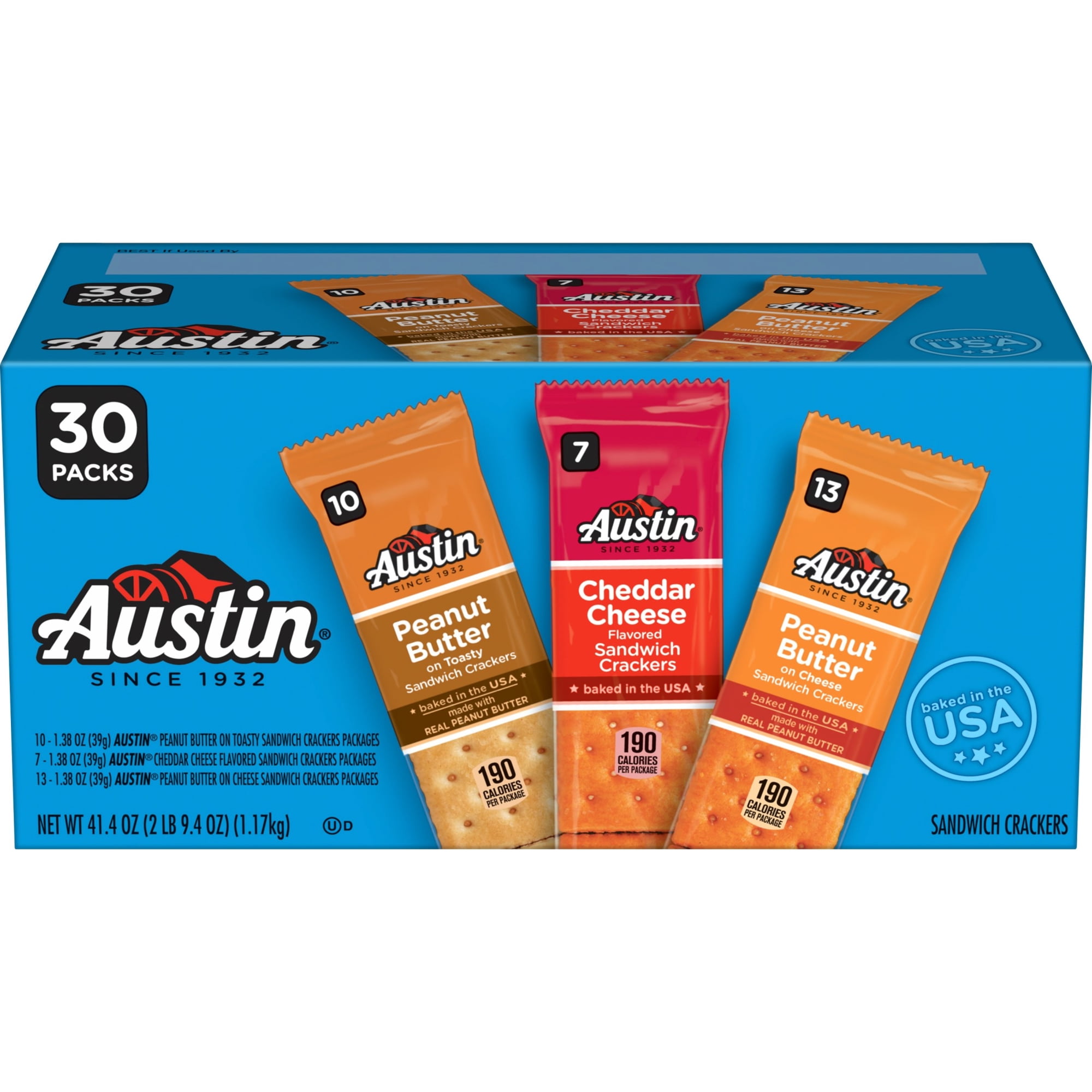 Austin Variety Pack Sandwich Crackers, Single Serve Snack Crackers, 30 Count