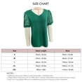 thumbnail image 3 of Camiseta con cuello en V para mujer, mangas cortas abombadas, empalme de encaje, Color puro, holgada, camiseta de verano, verde, XXL, 3 of 3