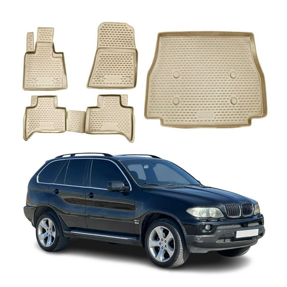 Custom Floor Mats & Cargo Liners for BMW X5 E53 2000-2006 Rubber TPE Beige 5Pcs