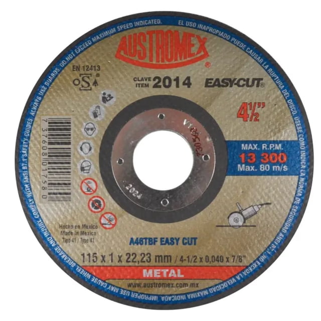 Disco Corte Metal Austromex 2014 Oxido Aluminio 4 1/2 Pulgadas Esmeriladora Angular Minimo Rebaba Rapidex Corte Frio Ultra Delgado Ferreteria Herramientas Construccion