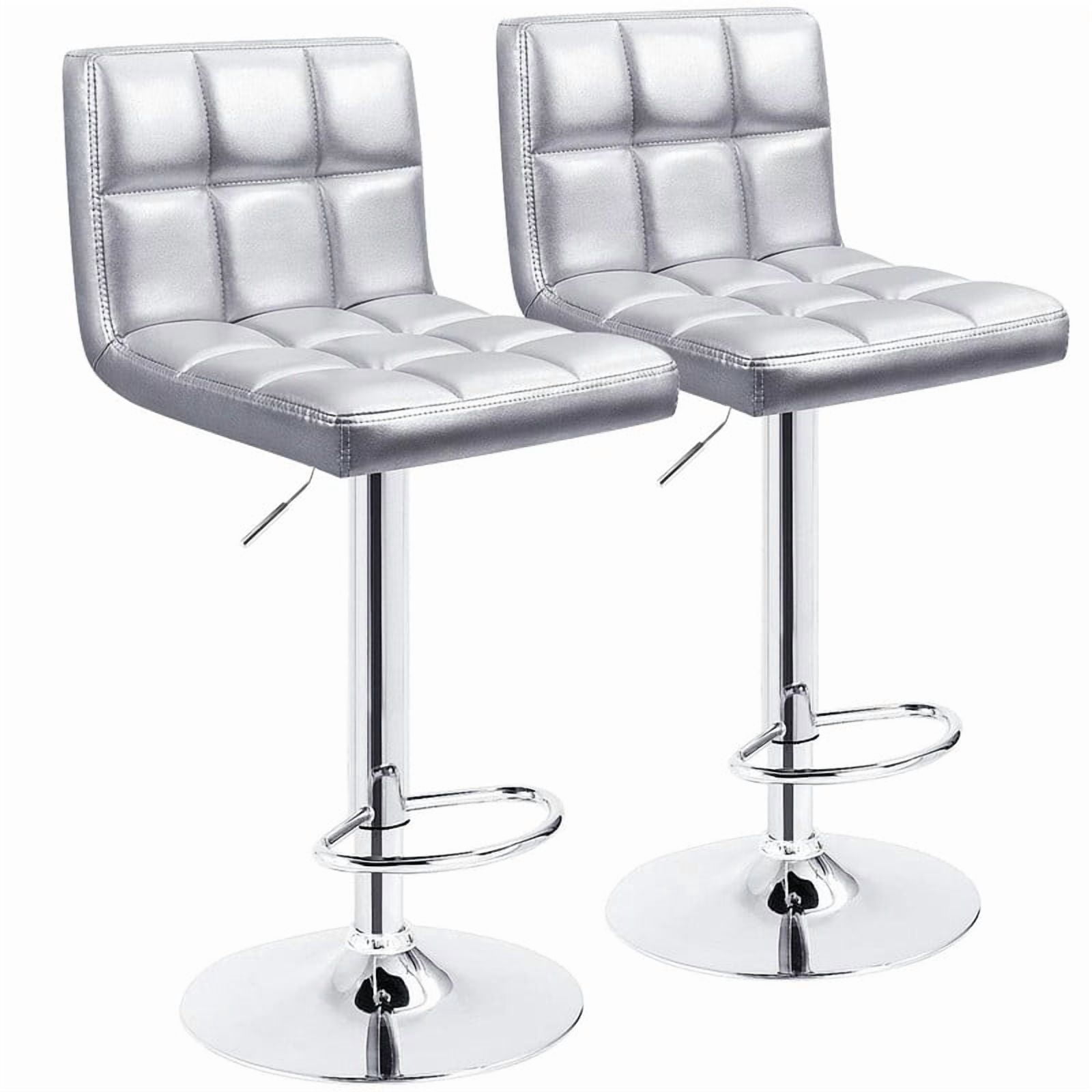 Lacoo Set of 2 Bar Stools Adjustable Swivel Armless Barstools with PU Leather, Sliver