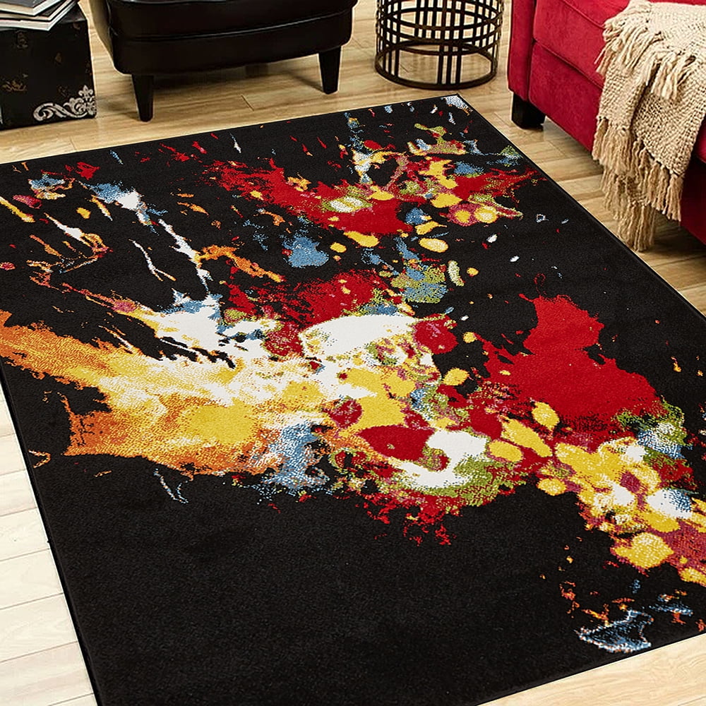 LR Home Fusion Black Multi Abstract Ikat Splash Indoor Area Rug ( 5'1