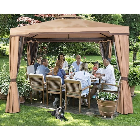Square Patio Stone Ideas Suncrown Outdoor Garden Gazebo 10' x 10' Patios Gazebo All-Season Permanent Gazebo w/Vented Soft Canopy, Double Square Tops & Mosquito Netting- Beige | Front Porch, Sand ()