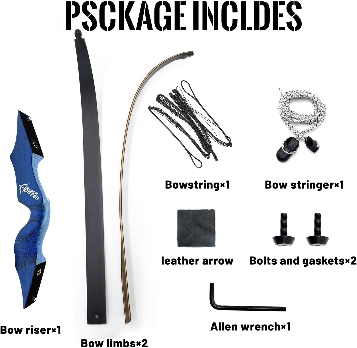 60" Black Hunter Archery Takedown Recurve Bow for Adults 5 Color Choice Recurve Bow Set 20-60lbs Solid Wood Bow Riser Bow and Arrow Adult for Hunting Archery Bow LH RH