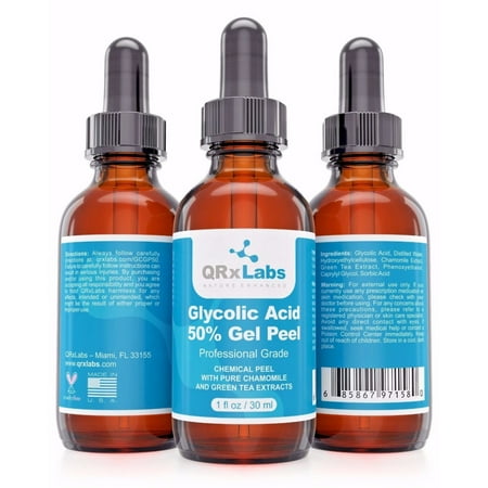 Glycolic Acid 50% Gel Peel with Chamomile and Green Tea Extracts - Professional Grade Chemical Face Peel for Acne Scars, Collagen Boost, Wrinkles, Fine Lines - Alpha Hydroxy Acid - 1 fl (Best At Home Glycolic Peel)