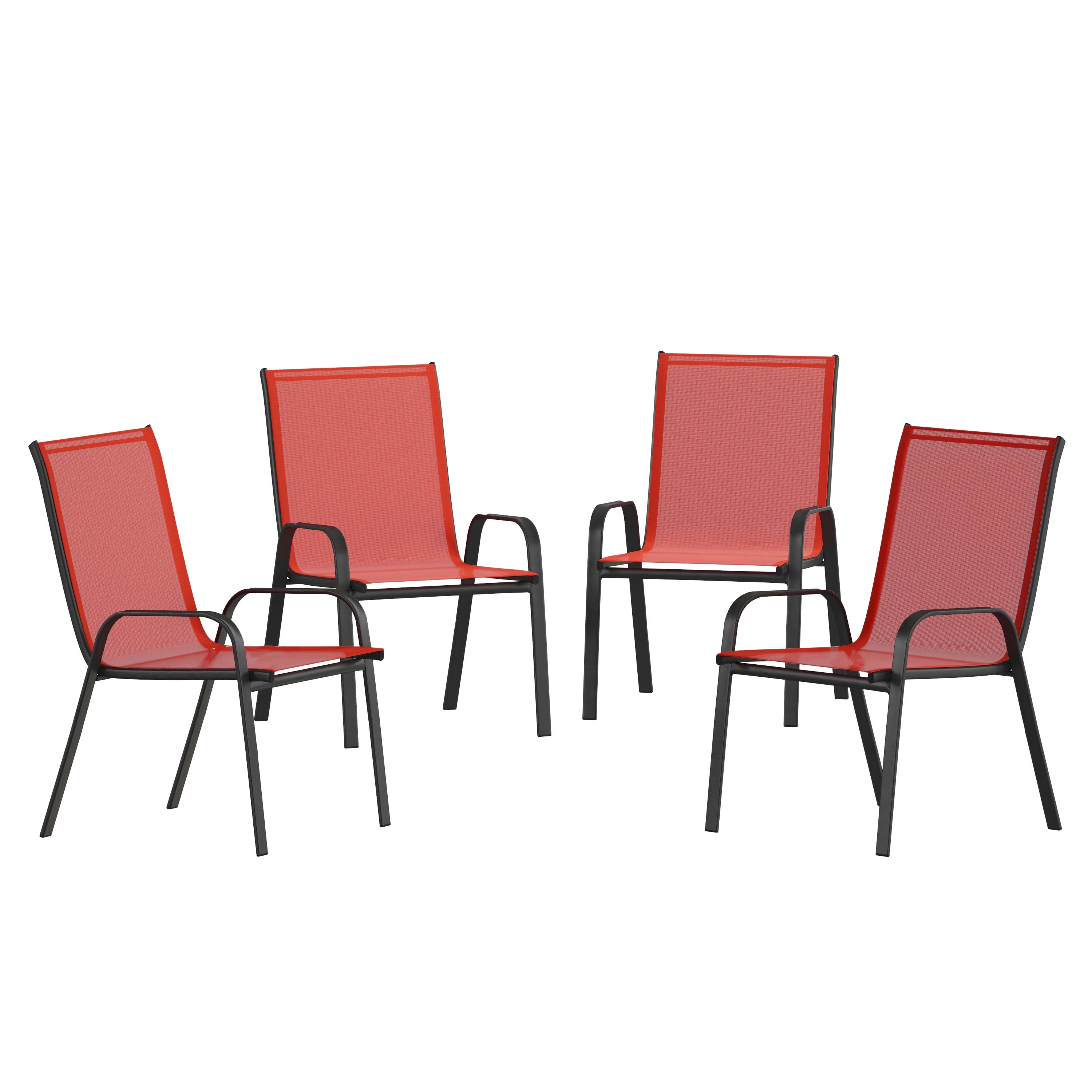 Merrick Lane Set of 4 Series Metal Stacking Patio Chairs with Red Flex Comfort Material