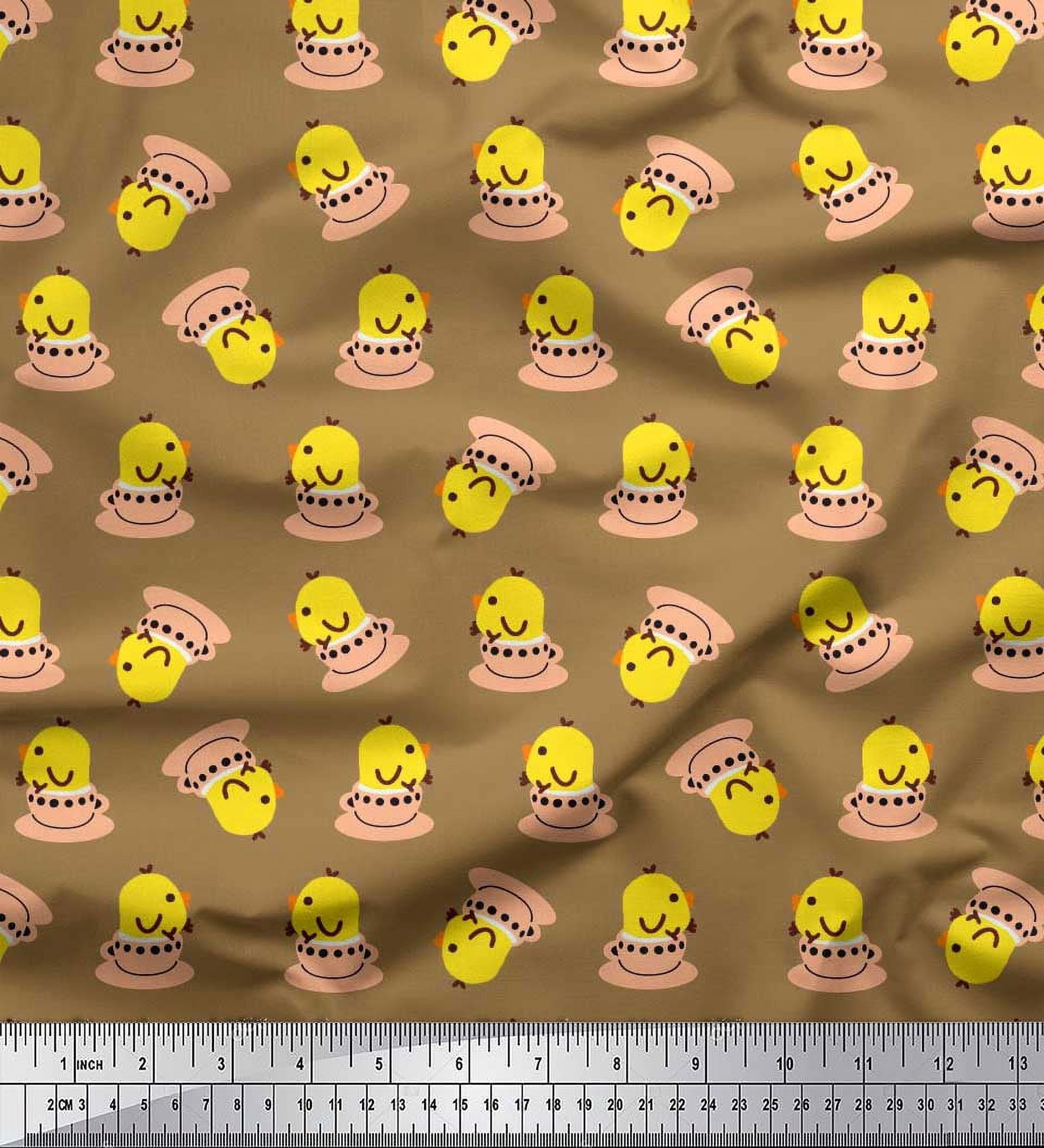 Soimoi Rayon Fabric Cup,Plate & Chick Cartoon Print Fabric by the Yard 42 Inch Wide