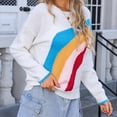 thumbnail image 4 of WXLWZYWL Womens Sweater Dresses 2024 Fall Y2K Round Neck Long Sleeve Rainbow Knit Oversized Crochet Sweater Pullover Fashion Trendy Cozy Tops, 4 of 6