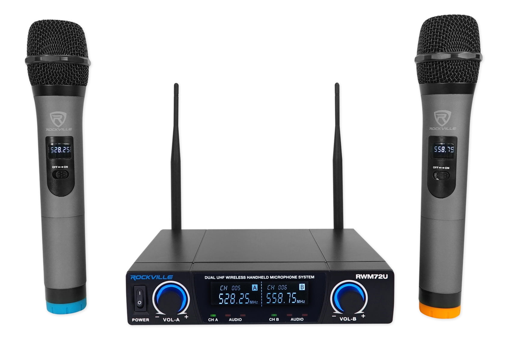 Rockville RWM72U Dual UHF Wireless Handheld Microphone System Digital