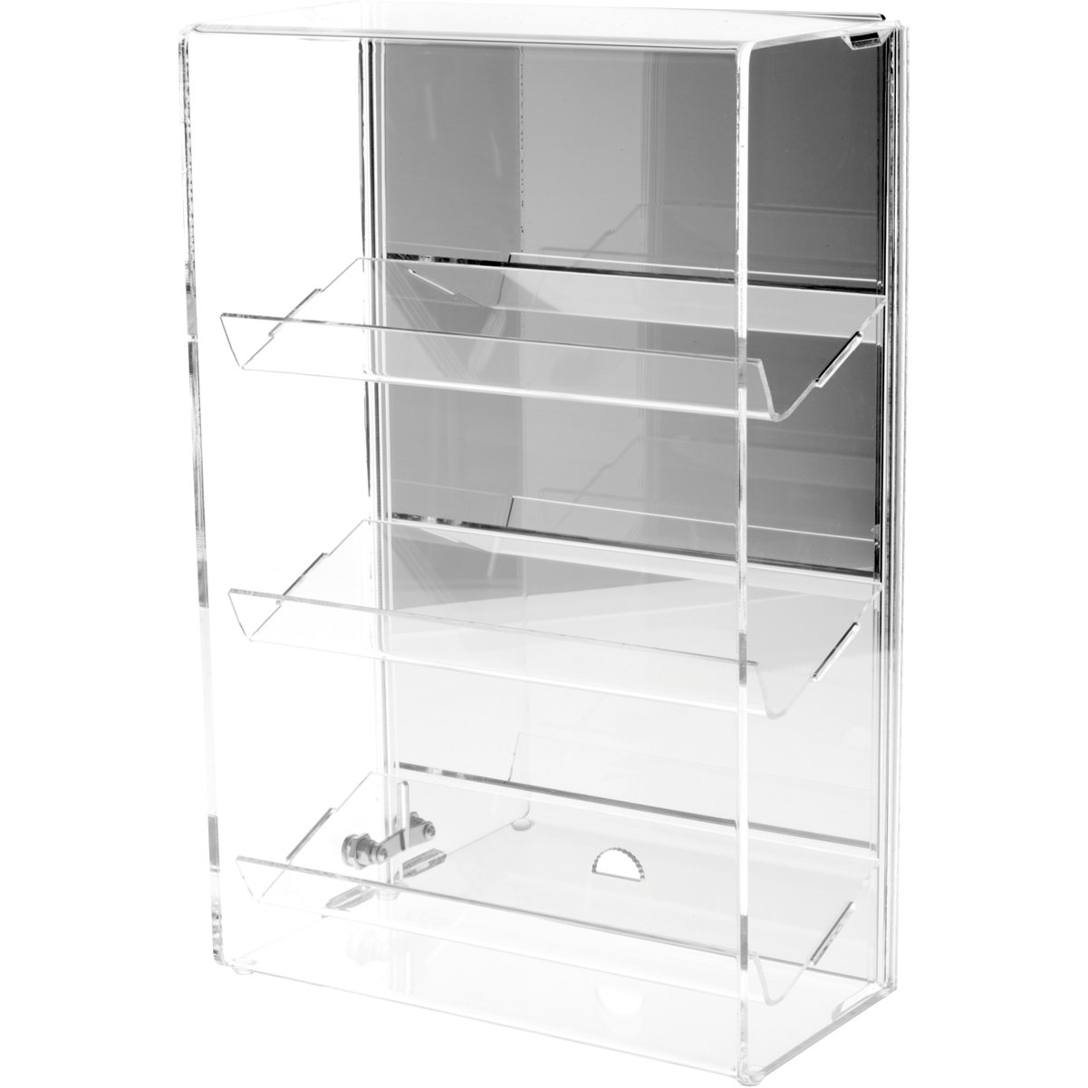 Plymor Acrylic Locking Display Case w/ 3 Angled Shelves (Mirrored