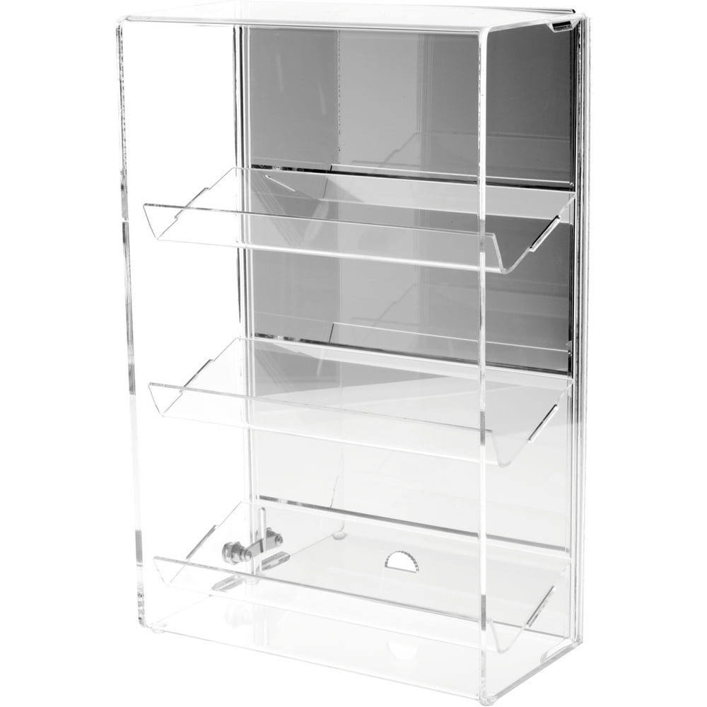 Plymor Clear Acrylic Locking Display Case w/ 3 Angled Shelves (Mirrored
