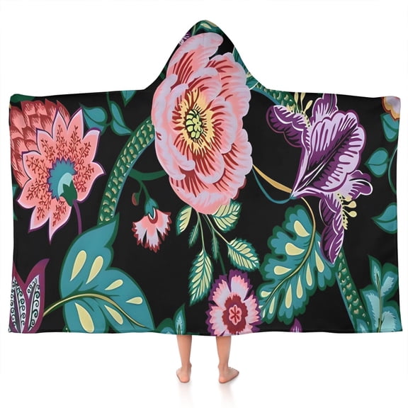 Pioneer Flower Floral Print Pattern Hooded Bath Towel,50"x30" for Ages 3 To 12 Kids, Quick Dry Lightweight Soft Microfiber Hood Beach Towel Cover Up for Kids