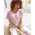 thumbnail image 5 of Ekouaer Women's Satin Silky Pajama Set Short Sleeve Two Piece Nightwear Short Sleeve T Shirt with Long Pajama Set Pj Loungewear, 5 of 6