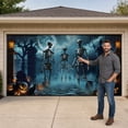 thumbnail image 5 of Halloween Garage Door Cover with Spooky Skeleton and Pumpkin Design, 1 Piece, Light Blue, for Outdoor Yard Display, Halloween Decoration, 5 of 7