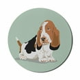 thumbnail image 1 of Dog Lover Mouse Pad for Computers, Long Eared Basset Hound Breed on Short Legs Caricatured Illustration, Round Non-Slip Thick Rubber Modern Mousepad, 8" Round, Almond Green Multicolor, by Ambesonne, 1 of 2
