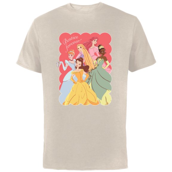 Disney Princess Valentine’s Day Friends BFFs Besties Forever - Short Sleeve Cotton T-Shirt for Adults - Customized-Natural