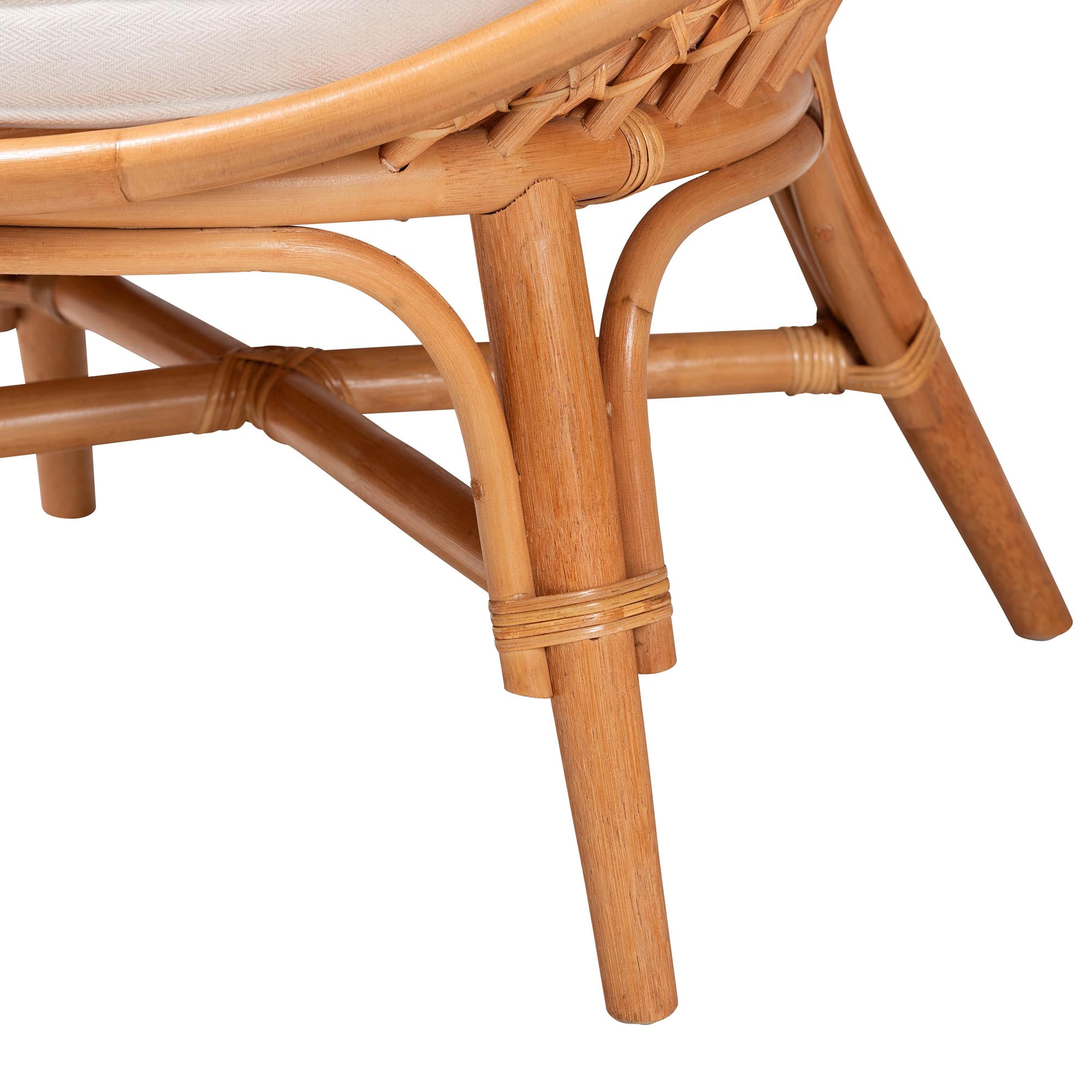 bali & pari Aerin Bohemian Natural Rattan / Fabric/Foam Solid Print Accent Chair, Light honey/White