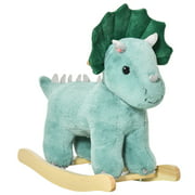 Kids Plush Ride-On Rocking Horse Triceratops-shaped Plush Car Toy Rocker with Realistic Sounds for for Child Boy Girl Gift