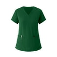 thumbnail image 5 of WTOBBY Women's Short Sleeve Solid Color Scrubs Set with Pockets, V-Neck Top and Pants, 2-Piece Nursing Uniform, Medical Workwear for Caregivers,Green L, 5 of 5