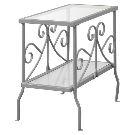 Monarch Specialties Accent Table Silver Metal With Tempered Glass