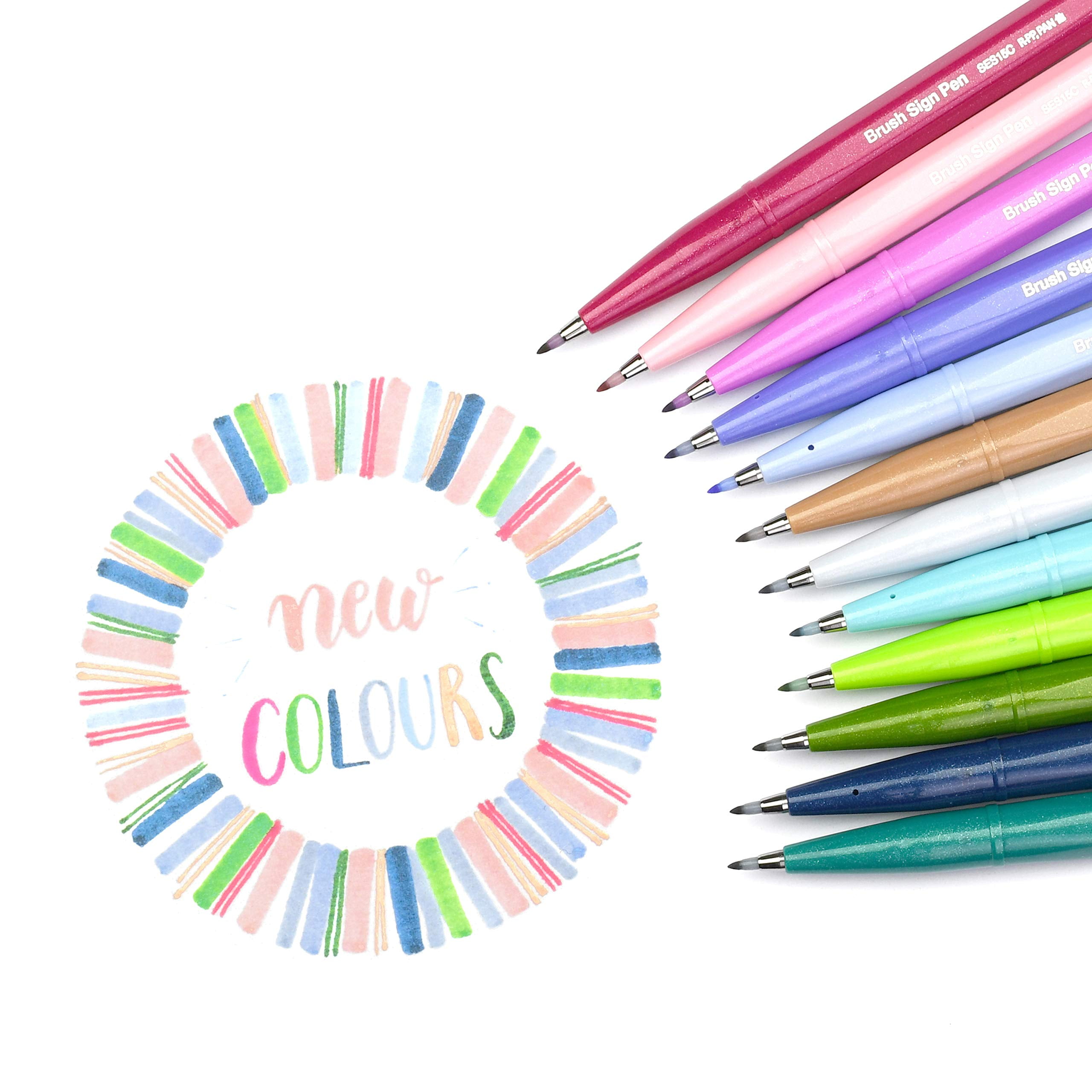 Pentel Arts Brush Tip Sign Pens - Secondary Colors, Set of 12