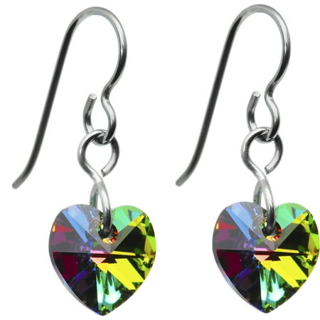 Heart Titanium Earrings - Solid Titanium Vitrail Heart Earrings Created with Swarovski Crystals
