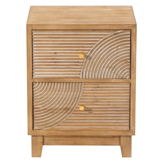 Open Box COZAYH Farmhouse 2Drawer Nightstand with Handcrafted Wood Ring Pattern