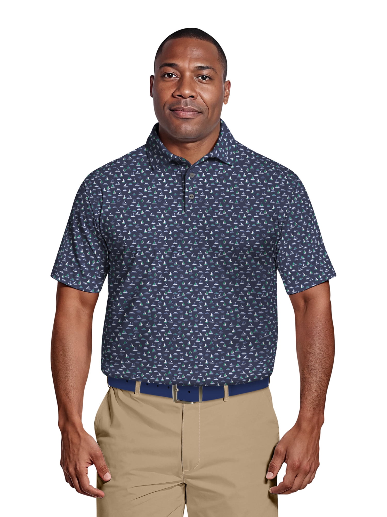 Ben Hogan Men's & Big Men's Performance Boat Print Short Sleeve Polo Shirt, up to 5XL