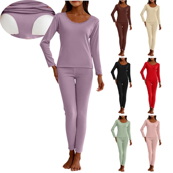 purcolt Womens Plus Size Long Johns Thermal Underwear Long Sleeve Fleece Lined Tops and Leggings Warm Winter Pajama Set