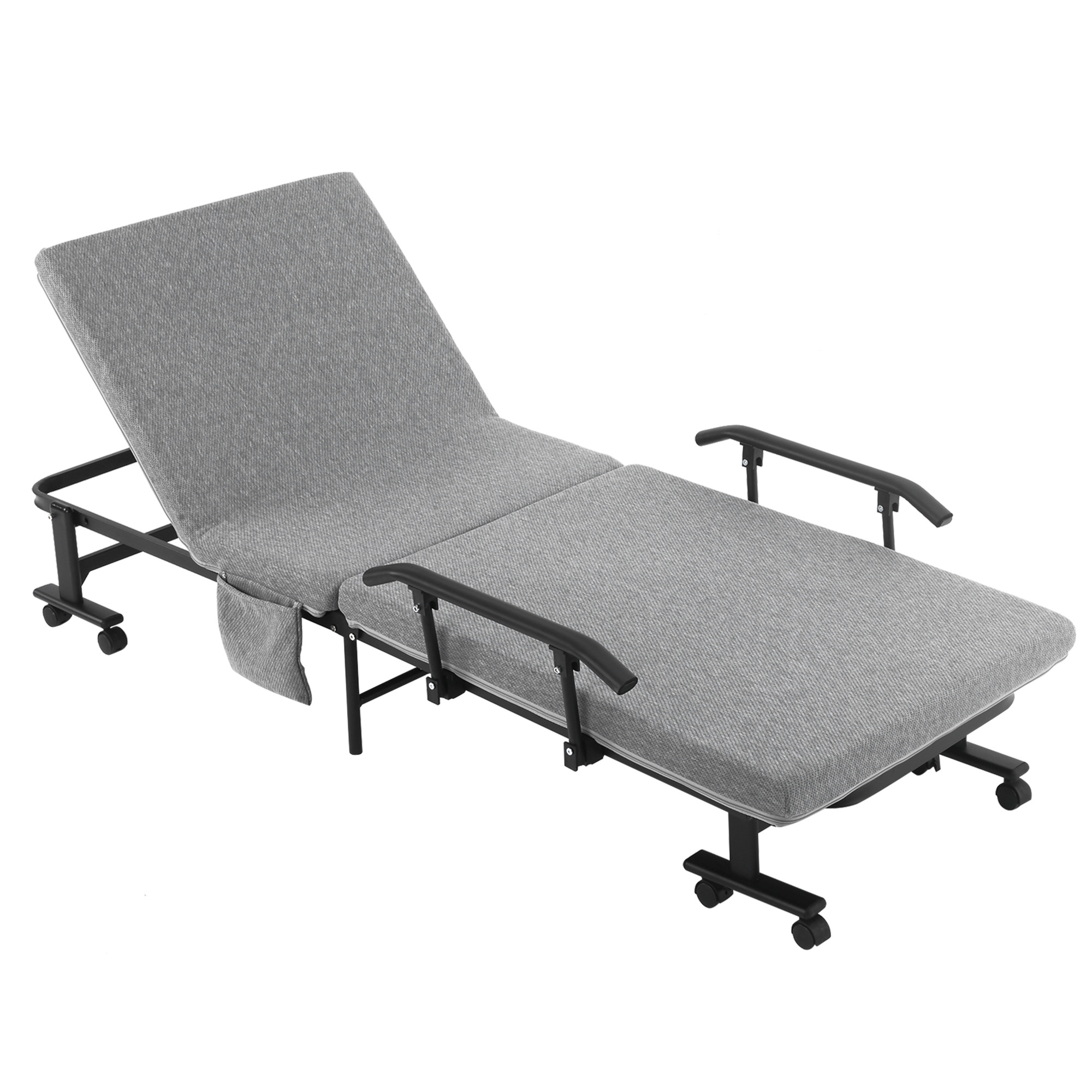 Folding Bed with Mattress & Wheels, Adjustable Backrest, Light