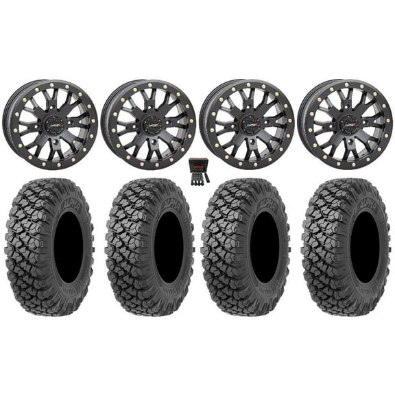 System 3 SB-4 15" Wheels Black (6 1) 35" Alpha Tires Can-Am Commander Maverick Renegade Outlander Defender