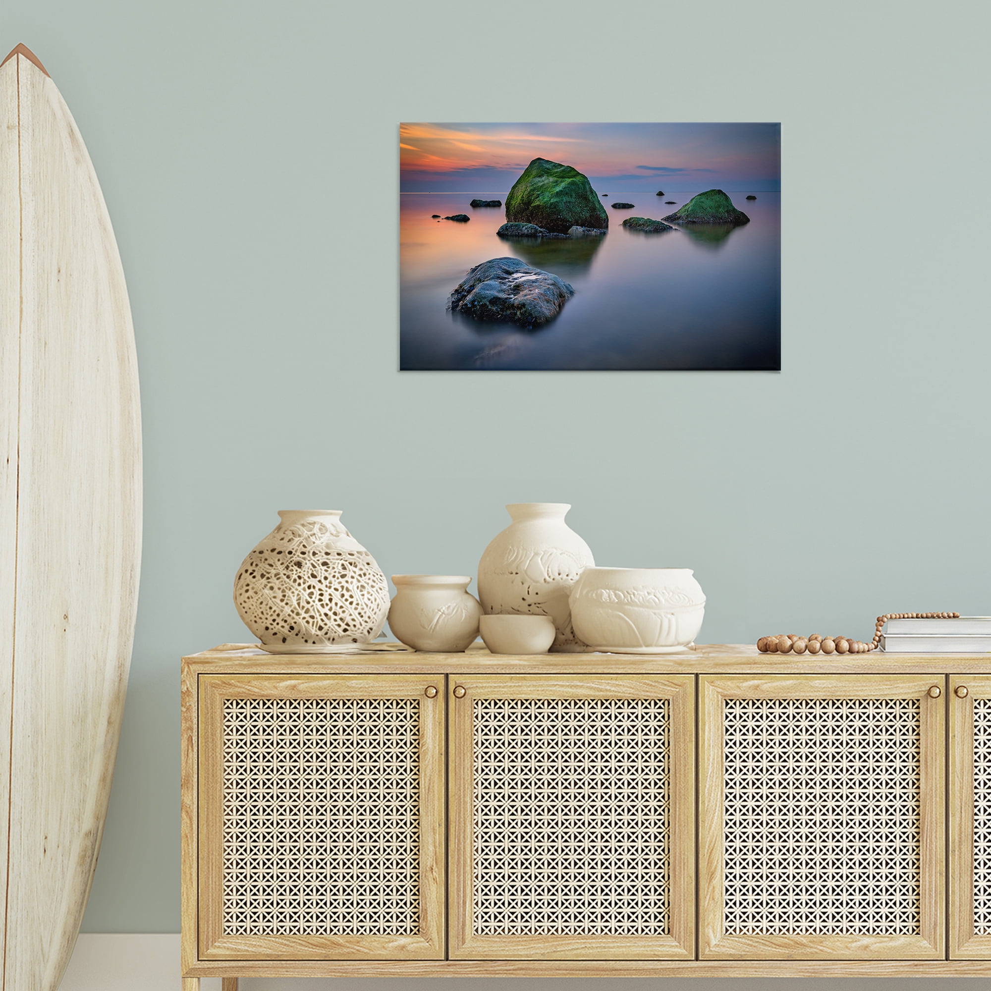 Stupell Industries Mossy Rocks Protruding Sea Landscape & Nature Photography Wrapped Canvas Art Print Wall Art, 30 x 20
