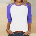thumbnail image 4 of Plebaso Chemises à Manches 3/4 pour Femmes, Blouses Décontractées à Col Rond, T-Shirts Amples à Blocs de Couleur et Patchwork, 4 of 7