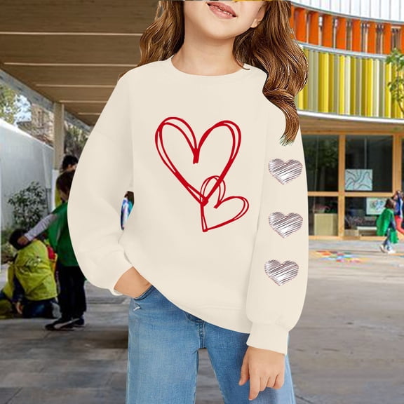 XIMIN Kids Love Heart Sweatshirt Trendy Hoodies Oversized Valentines Day Cute Graphic Long Sleeve Hoodie Boys Girls Cozy Pullover Sweater Fall Winter Clothes