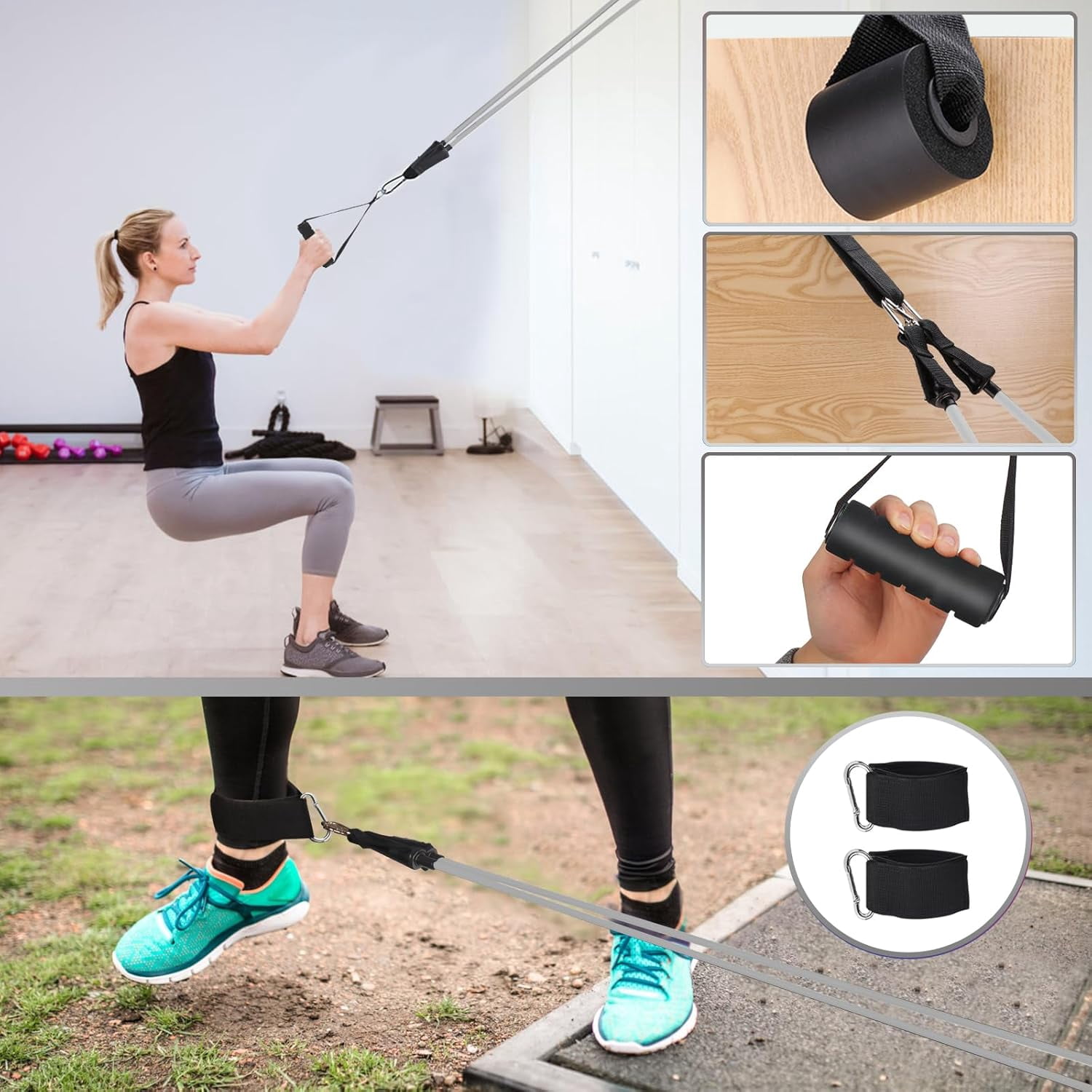 JJEAN-Exercise Resistance Bands with Handles for Working Out Workout Bands Set with Door Anchor for Physical Therapy, Yoga, Pilates