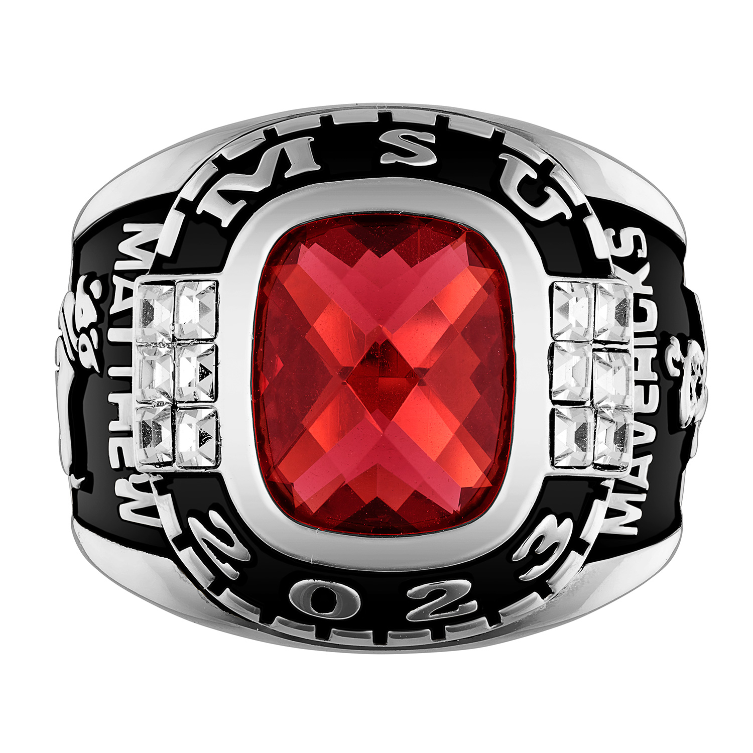 Order Now for 2025 Graduation, Freestyle Men's Cushion Birthstone & CZ Class Ring, Personalized, High School or College Graduation
