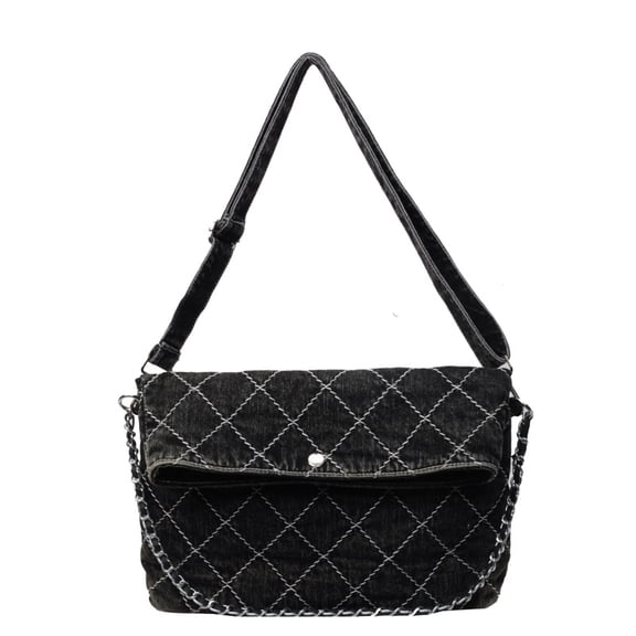 Fashion Quilted Chain Denim Handbag for Women, Detailed Stitching Versatile Shoulder Crossbody Bag, Spring Summer Lazy Style Textured Small Purse