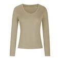 thumbnail image 3 of Fanxing Womens Tops V Neck Long Sleeve Shirts for Women Slim Fit Y2k Tops Solid Color Undershirt Khaki (Women'S), 3 of 6
