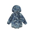 thumbnail image 1 of ZAXARRA Baby Girls Fall Hooded Romper Long Sleeve Solid Color/Floral Print Romper with One Pocket, 1 of 9