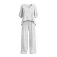 thumbnail image 3 of 2 Piece Outfits For Women, V Neck Pullover Blouse & Drawstring Pants Set, Solid Color Casual Summer Travel Clothes, Comfy Lounge Set With Pockets White XL, 3 of 6