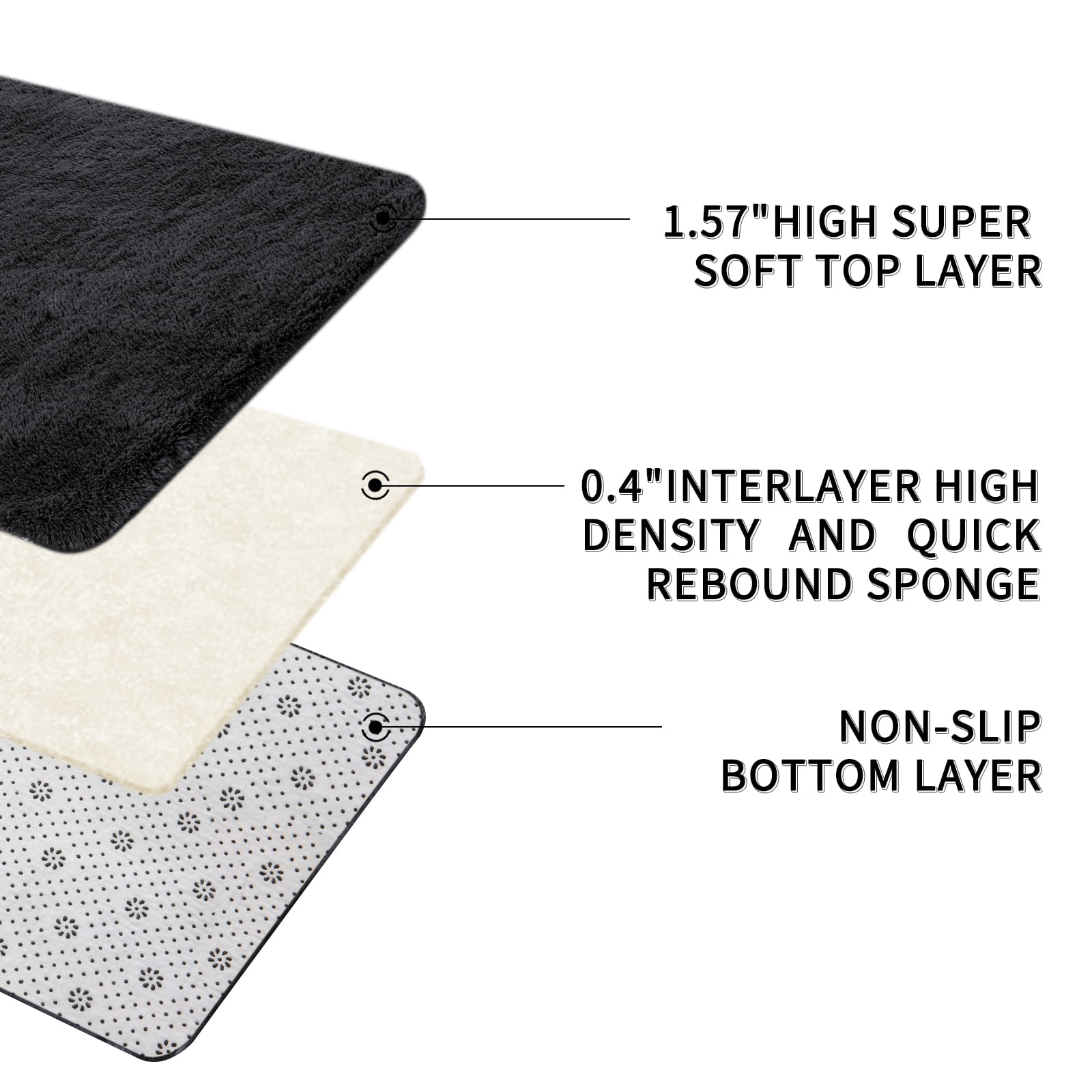 Solid Color Fluffy Rugs, Non-slip Soft Shaggy Floor Carpet Mats & Rugs for Room Decor, Washable Non-slip Modern Area Rug, Modern-style Decorative Carpets for Home Livingroom Bedroom, Black