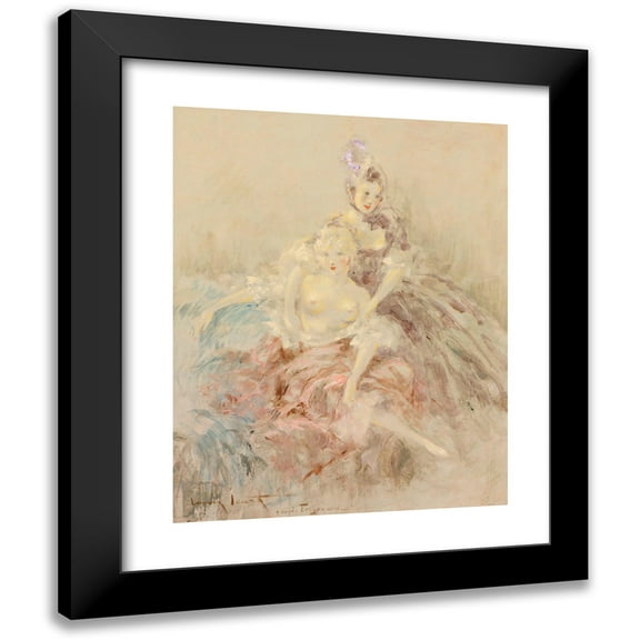 Louis Icart 12x14 Black Modern Framed Museum Art Print Titled - According to Fragonard