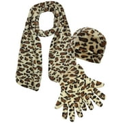Jaguar Animal Print Fleece 3-Piece Hat Scarf & Glove Matching Set