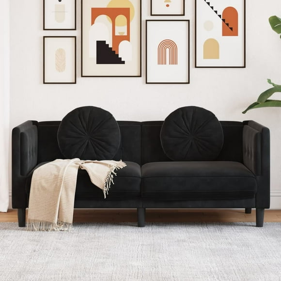 vidaXL Sofa with Cushions 2-Seater Black Velvet