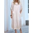 thumbnail image 6 of Womens Loose Fit Casual Solid Color Short Sleeve Linen Blend Midi Dress Summer White XXL, 6 of 7