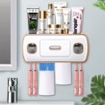 thumbnail image 1 of Wall Mounted Toothbrush Holder with Double Automatic Toothpaste Dispenser, Wall Mounted Toothbrush Holder, with 4 Toothbrush Slots, 2 Magnetic Cups, No Drilling, 1 of 5