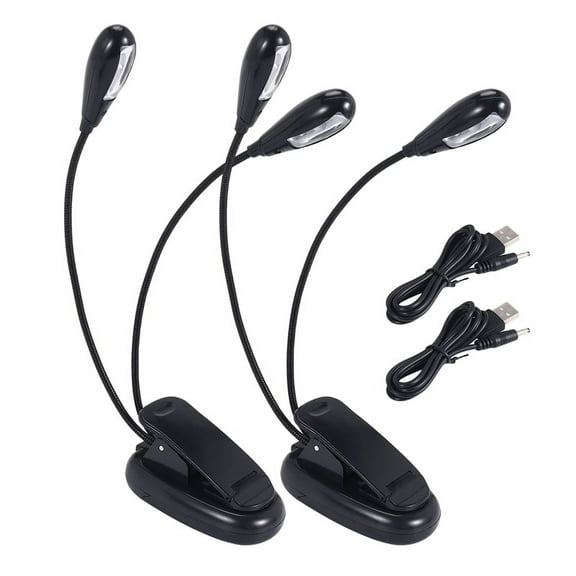 2Pcs Music Stand Light Clip on LED Book Lights Dual Arm Reading Lights for Books in Bed 360 Degree Adjustable Clip ABS Metal Black,2 x musical score lamp