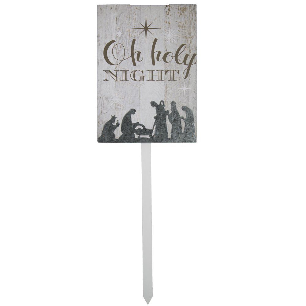 HOLIDAY TIME OH HOLY NIGHT WOOD STAKED SIGN, 30 INCH