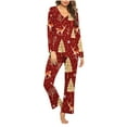 thumbnail image 2 of Riecok Christmas Pajama Set for Women Long Sleeve Xmas Tree Printed Tops and Wide Leg Pant Festival Party Sleepwear Sets, 2 of 5
