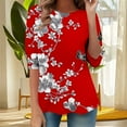 thumbnail image 7 of ZQUUVOU Women's T-Shirts Printed 3/4 Sleeves Blouse Crew Neck Casual Tunic Tops(F-Red,2XL), 7 of 7